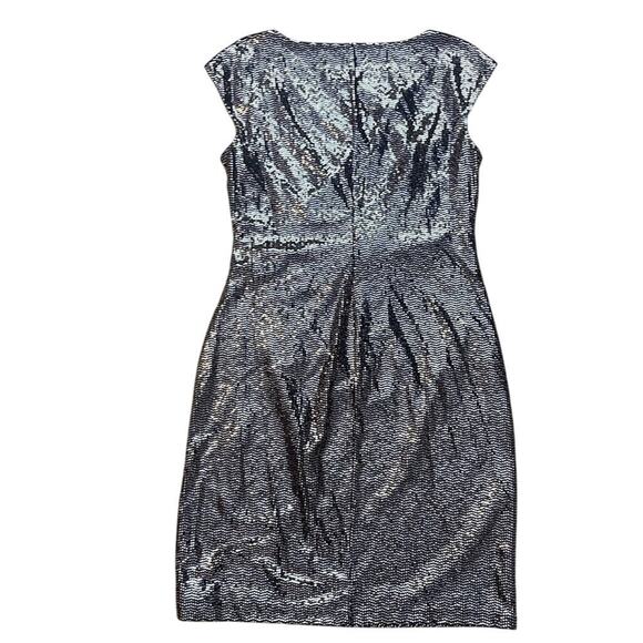 Anne Klein Cap Sleeve Side Ruched Silver Metallic Dress Women's Size 10 - Picture 3 of 6